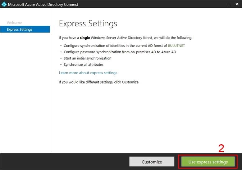 2015 Azure AD Connect kurulum laboratuvarı – ekran 9
