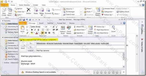 Exchange Server 2010 MailTips Kullanımı - ÇözümPark