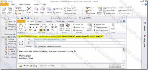 Exchange Server 2010 MailTips Kullanımı - ÇözümPark