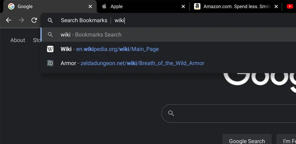 Google Chrome adres çubuğundan yer imi araması yapma