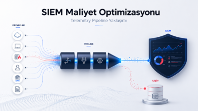 SIEM maliyet optimizasyonu için telemetry pipeline yaklaşımını gösteren teknik görsel