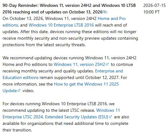Microsoft, Windows 11 24H2 Ve Windows 10 İçin Destek Süresinin Biteceği Tarihi Hatırlattı