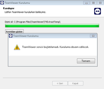 teamviewer kurulum hata ekranı