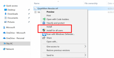 Install Font for Current user only