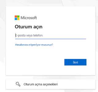 MS Şifre ekranı